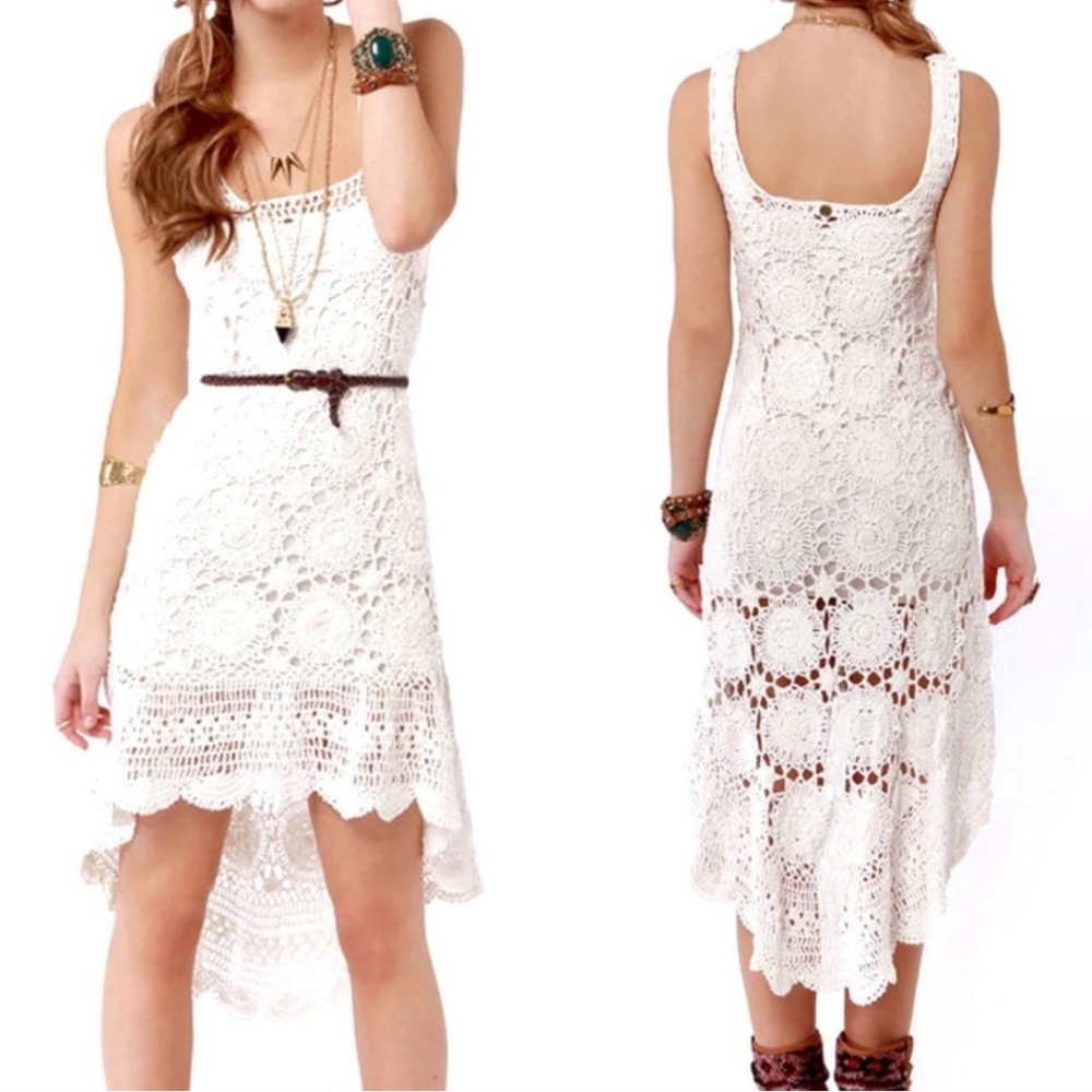 Billabong Designers Closet White Crochet Hi Lo Dress